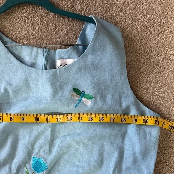 Vintage Scoop Neck Linen Blend Blue Sheath Midi Dress Sleeveless Tulips  XL - Picture 5 of 9